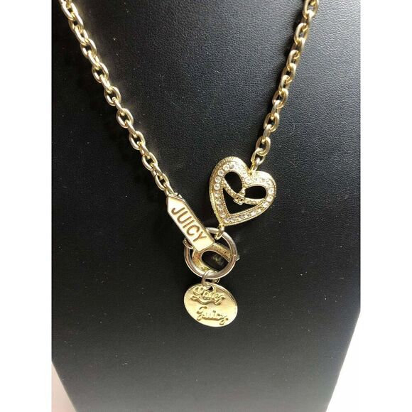 1921 Juicy Couture Lucky Juicy Horseshoe charm CZ Heart gold tone necklace 21" - Picture 1 of 3